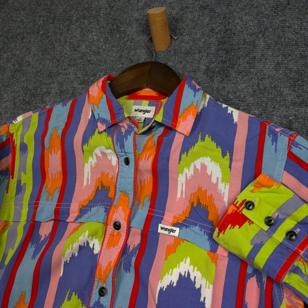 Wrangler Button Down Shirt Small Multicolor Ikat Western Long Sleeve 0600